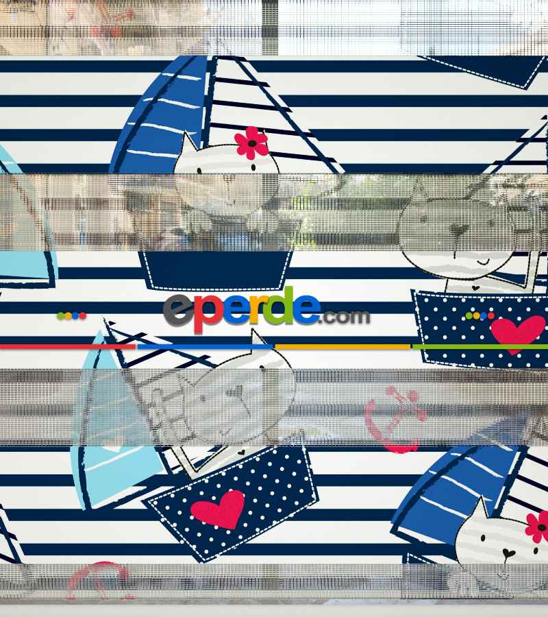 Bebek Odası Zebra -  Denizci Desenli Baskılı Zebra Perde- Çok Renkli