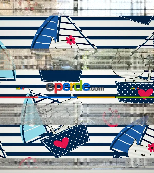 Bebek Odası Zebra -  Denizci Desenli Baskılı Zebra Perde- Çok Renkli