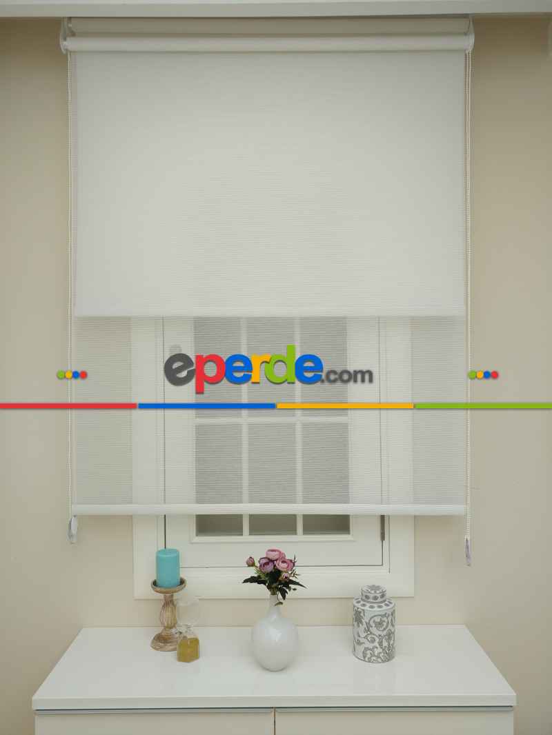 Bambu Tül Stor - Çiftli Sistem Tül Stor Perde (bamboo)- Ekru