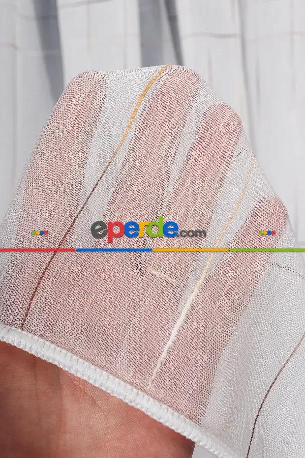 Salon Tül Modelleri - Bambu Zemin Geometri Nakış İşlemeli Tül Perde