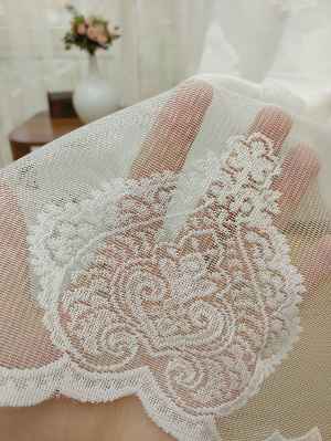 Damask Desenli Özel Örme Dokulu Tül Perde- Ekru