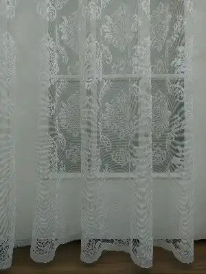 Krem Damask Desenli Fransız Danteli Tül Perde (geniş En 280cm)- Krem
