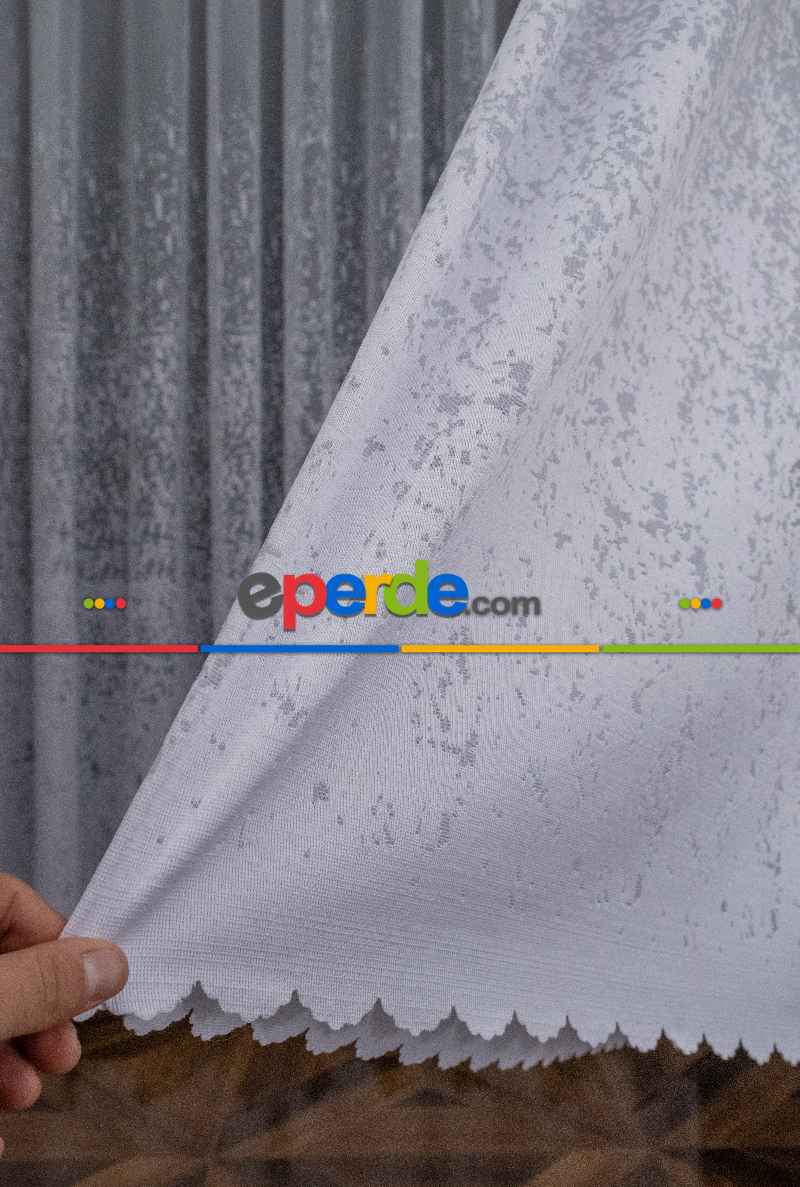 Oturma Odası - Modern Desenli Beyaz Renkli Örme Tül Perde Yüksek Kalite