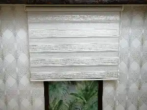 Gümüş Simli Krem Jakarlı Zebra Perde- Krem
