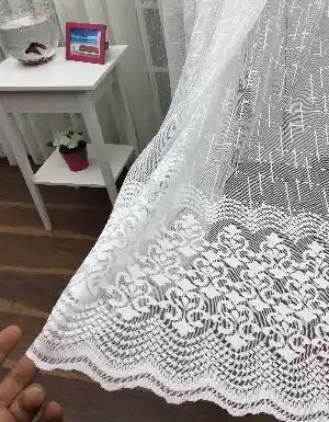 Arası Ve Eteği Damask Desenli - Orta Klasik Desenli Ütü İstemez Tül Perde