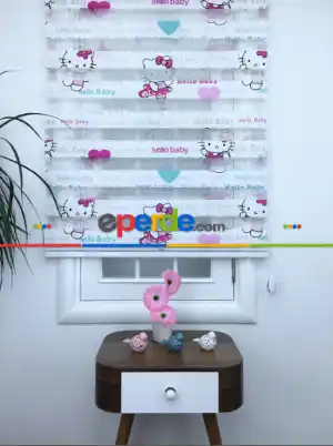 Çocuk Odası - Hello Baby Kız Çocuk Dijital Baskılı Zebra Perde- Beyaz