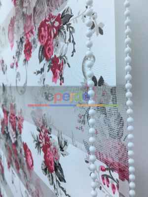 %40 Indirimli !!! Çiçek Desen Pembe-gri Zebra Perde- Siyah-füme-fuşya