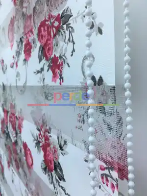 %40 Indirimli !!! Çiçek Desen Pembe-gri Zebra Perde- Siyah-füme-fuşya