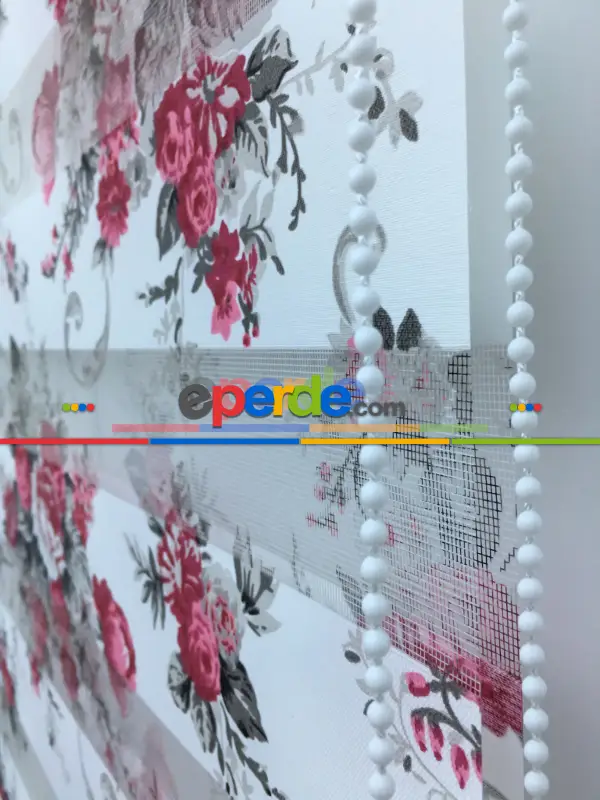 %40 Indirimli !!! Çiçek Desen Pembe-gri Zebra Perde- Siyah-füme-fuşya