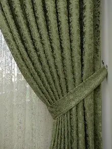 Yağ Yeşili Duz Jakar Fon Perde (150)- Yeşil-yağ Rengi