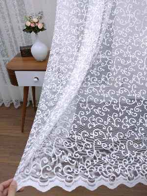 Ekru Desenli Tül Perde- Ekru