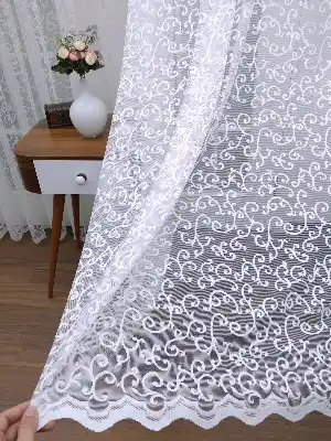 Ekru Desenli Tül Perde- Ekru