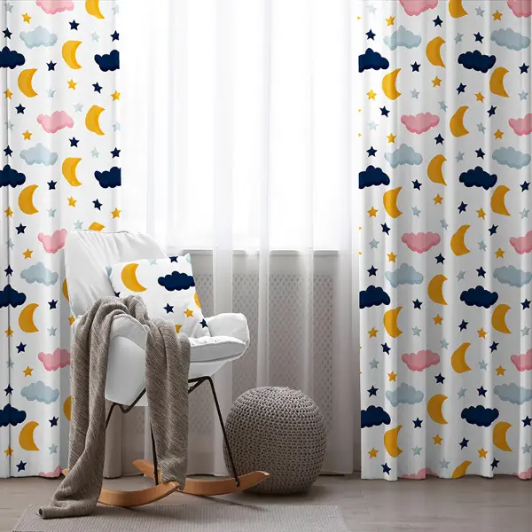 Çocuk Odası - Gökyüzü Bulut Desenli Fon Perde Evim835 Kumaşı Kalındır Duck Bezi Değildir- Mavi-beyaz