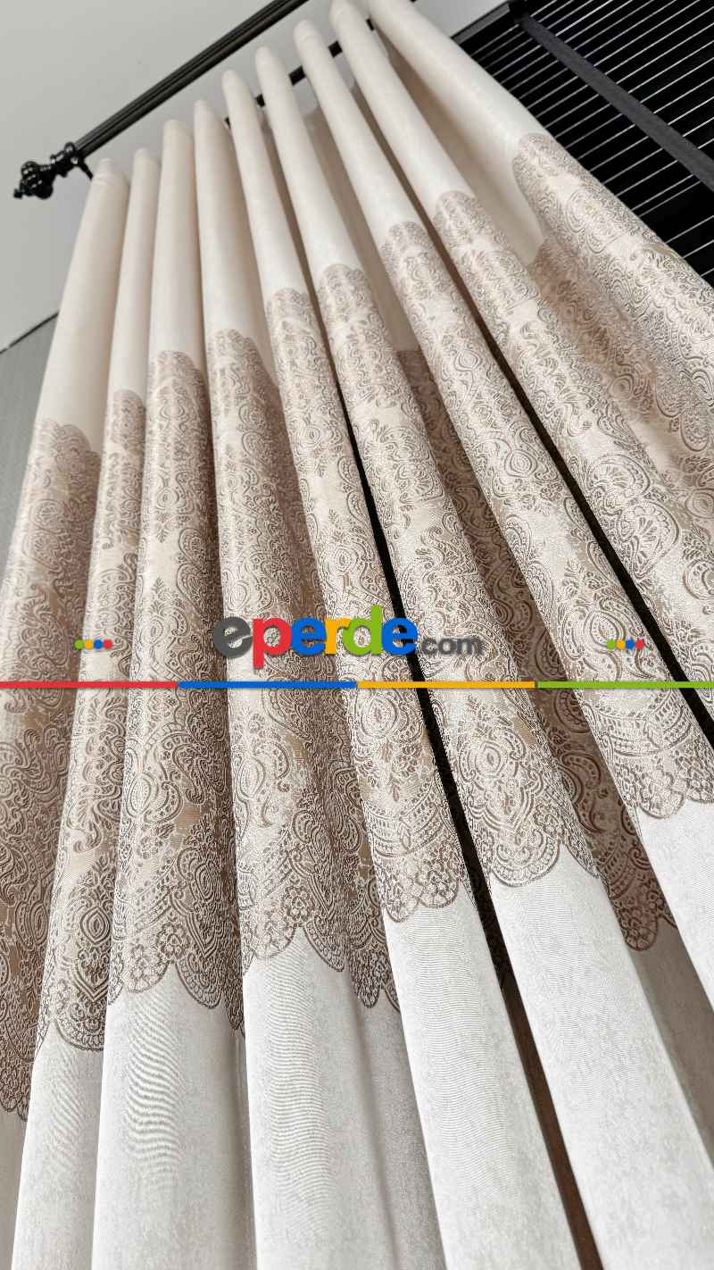 Krem Fon Perde, Damask Desenli