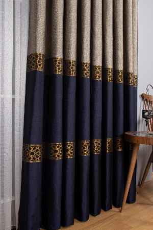 Modern Pano Fon Perde - Lacivert - Altın -vizyon 50cm X 1cm 