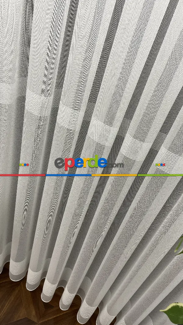 Salon - Premium Kalite Trend Perde Modelleri 2025 -çavuş Desen Enine Kumaş Bantlı Dokuma Tül Perde 04