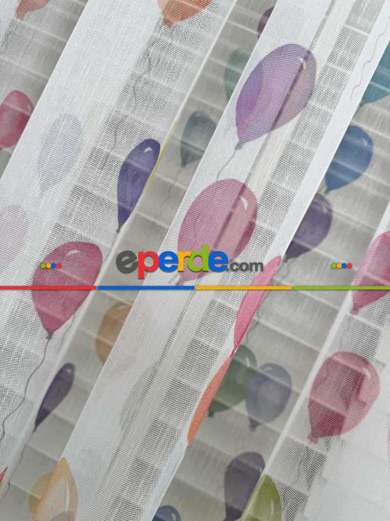 Bebek Odası Tül Perde - Çok Renkli Balon Baskılı Tül Perde, Çocuk-bebek Odası, Premium Seri