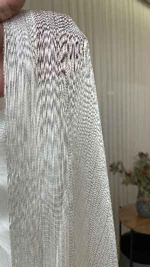 % 50 İndirimli Hazır Ürün -çizgili Düz Tül Perde - Krem Rengi - Ütü İstemez