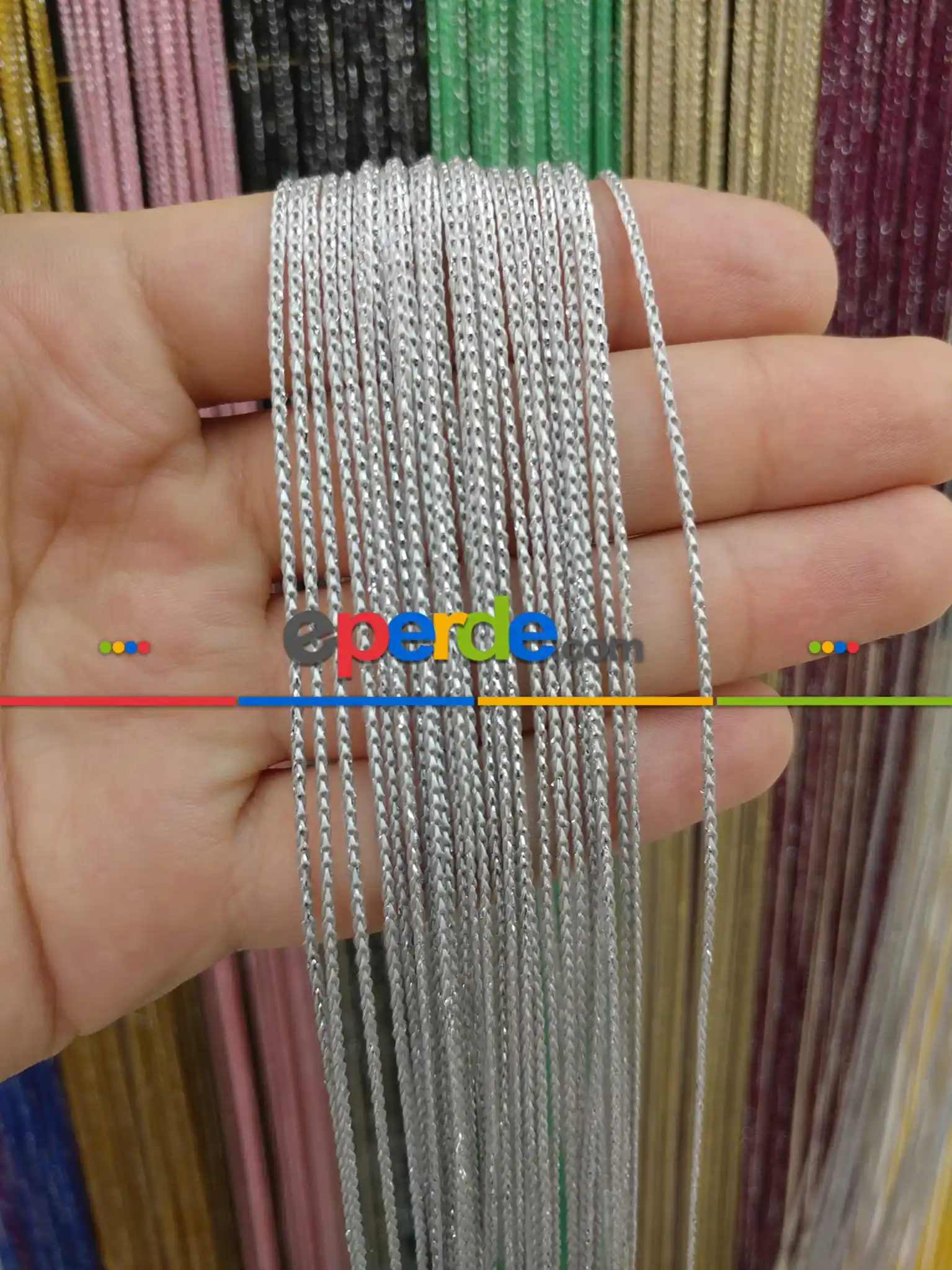 Gri Rengi İp Perde İnce Zincir Simli Serisi- Gri-füme-antrasit-gümüş