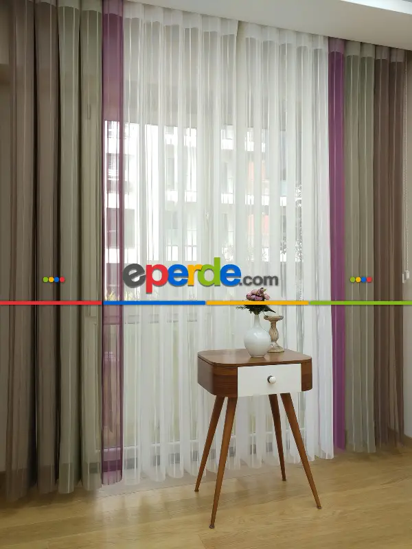 Salon - 1. Kalite Çizgili Tül Dikey Zebra Perde - Ft11 Sütlü Kahve- Ft09 Elegance- Ft21 Gül Kurusu- Ft02 Ekru- Gül Kurusu