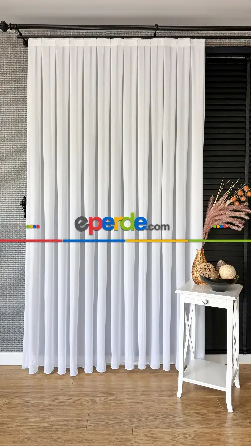 Beyaz İpek Krep Düz Tül Perde, Premium Kalite Serisidir.