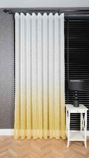 Keten Ekru Sarı Degrade Geçişli Tül Perde, Ağır Gramajlı Premium Seri, Eteği Kurşunlu