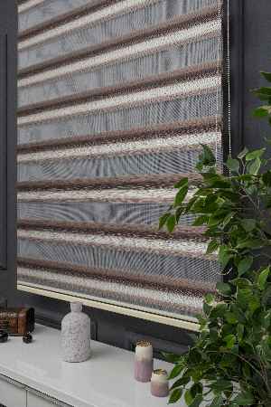 Zebra Perde - Degrade Vizon Renk Geçişli Kırık Pileli Zebra Perde, Vizon Kahverengi Krem Renklerde