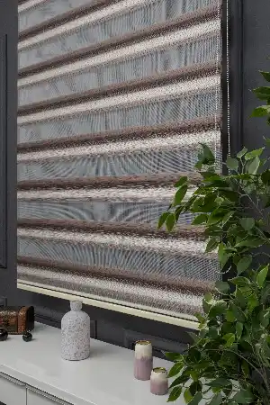 Zebra Perde - Degrade Vizon Renk Geçişli Kırık Pileli Zebra Perde, Vizon Kahverengi Krem Renklerde