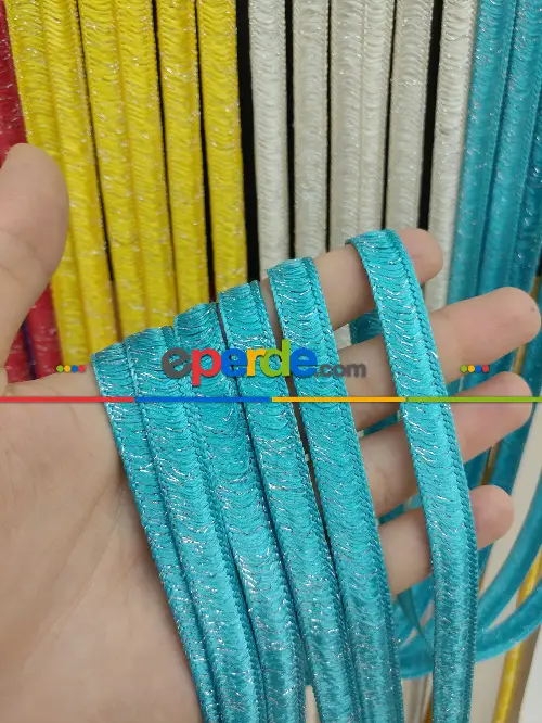 Açık Mavi Rengi İp Perde İpek Duble Serisi- Mavi-gümüş