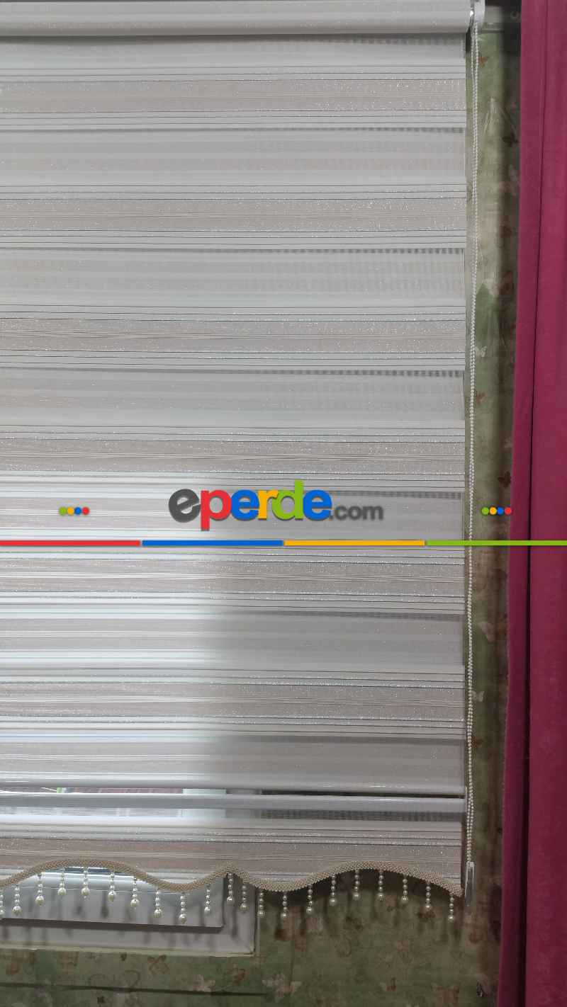 Mutfak - Elit Simli Pileli Pudra Pembe Zebra Perde 43-4