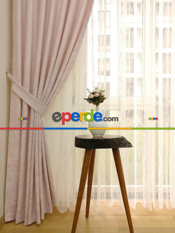 Pudra Pembe - Düz Jakar Fon Perde (180)- Pembe Pudra Pembe