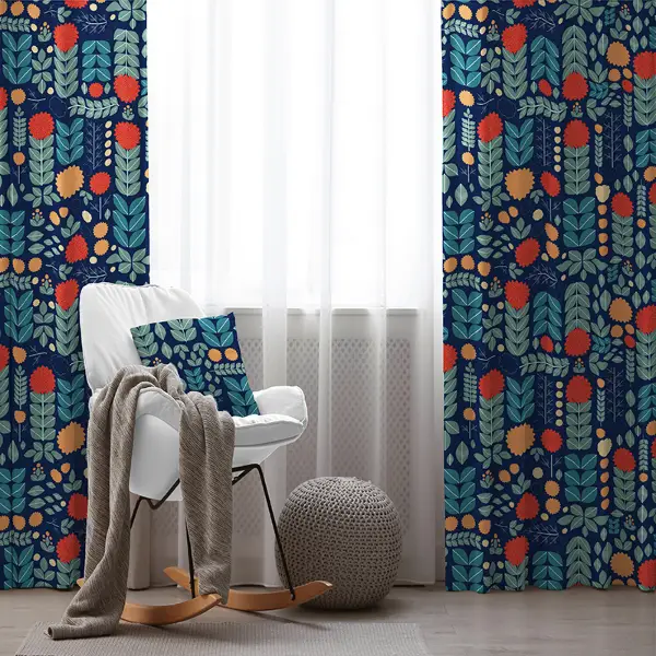 Etnik Fon Perde Evim1554 Kumaşı Kalındır Duck Bezi Değildir- Mavi-beyaz