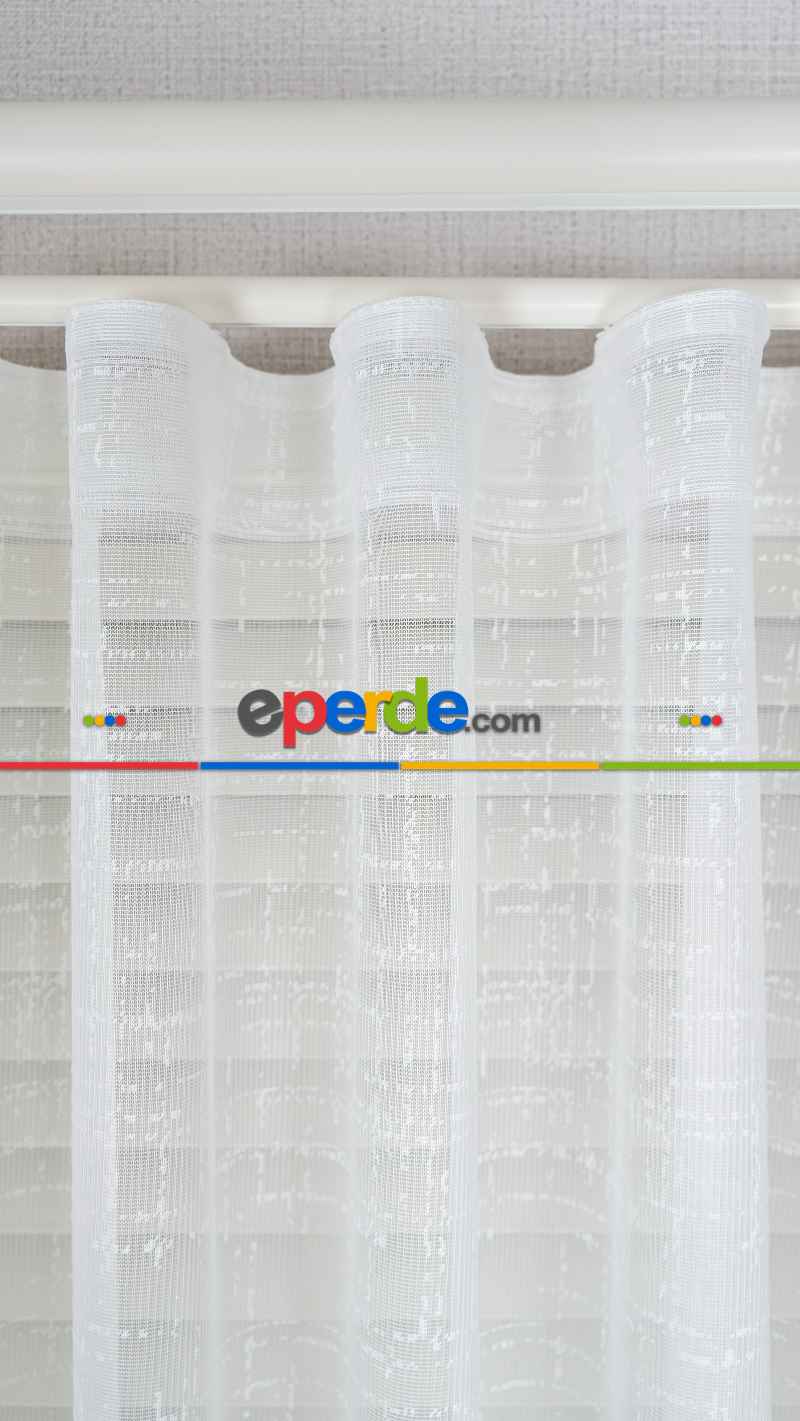 Ekru Etek Bantlı Tül Perde, Ağır Gramajlı Premium Seri