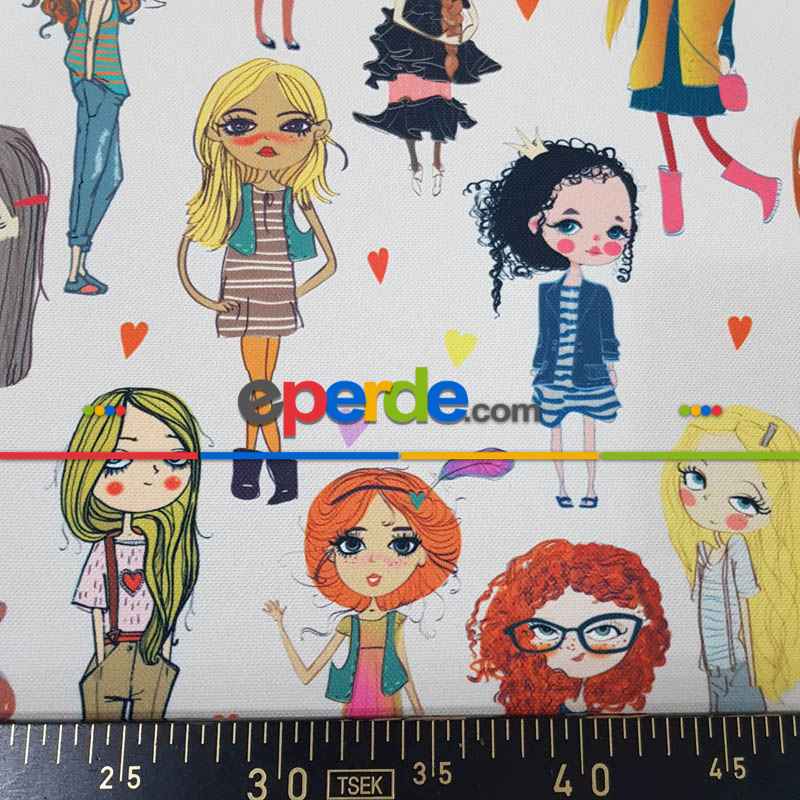 Popart Kız Desenli Fon Perde Evm1061 Kumaşı Kalındır Duck Bezi Değildir- Siyah-Beyaz-Pembe