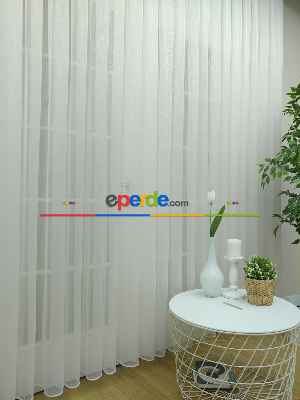 Hazır Ölçülü Çizgili Modern Düz Eteği Kurşunlu Tül Perde - Ütü İstemez