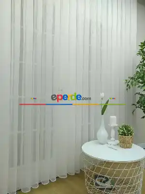 Hazır Ölçülü Çizgili Modern Düz Eteği Kurşunlu Tül Perde - Ütü İstemez