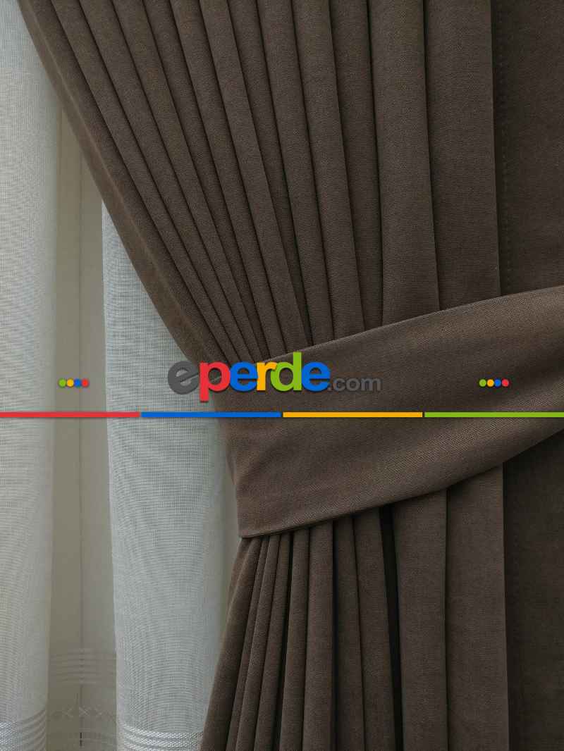 Kahve - Düz Fon Perde ( 300cm 1.kalite Dökümlü Fon Perde )- Kahve