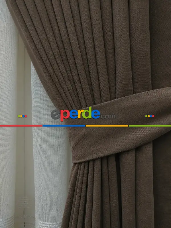 Kahve - Düz Fon Perde ( 300cm 1.kalite Dökümlü Fon Perde )- Kahve
