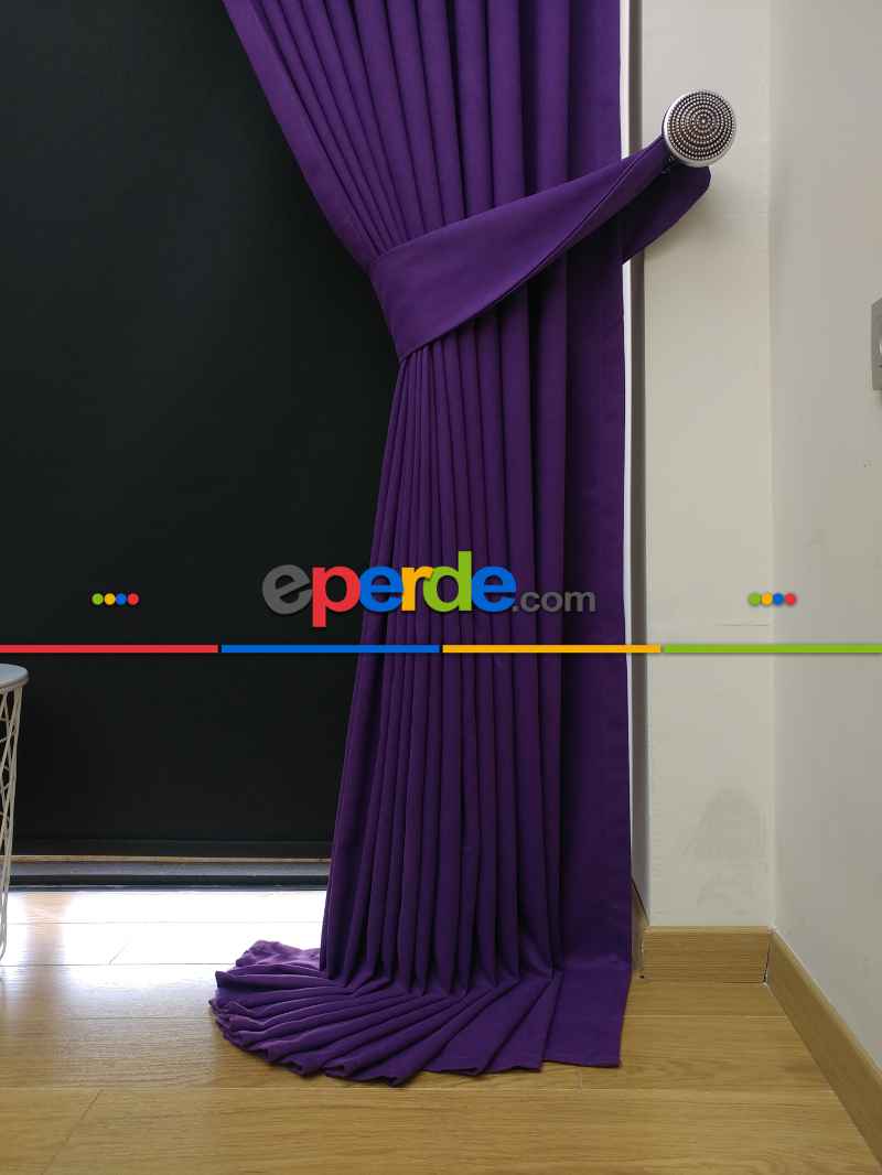 Düz Renk Dökümlü Fon Perde (150)- Mor