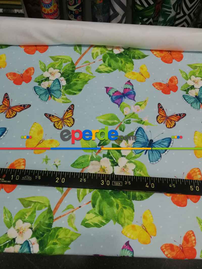 Mutfak Perdesi Kanat Fon Perde Kelebek Desenli- Yeşil