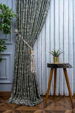 Patinedesenli Carmen Jakar Dokuma Fon Perde- Yeşil-bej