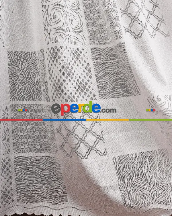 Tül Perde - Desenli Tül - Örme Tül - Patchwork Desen