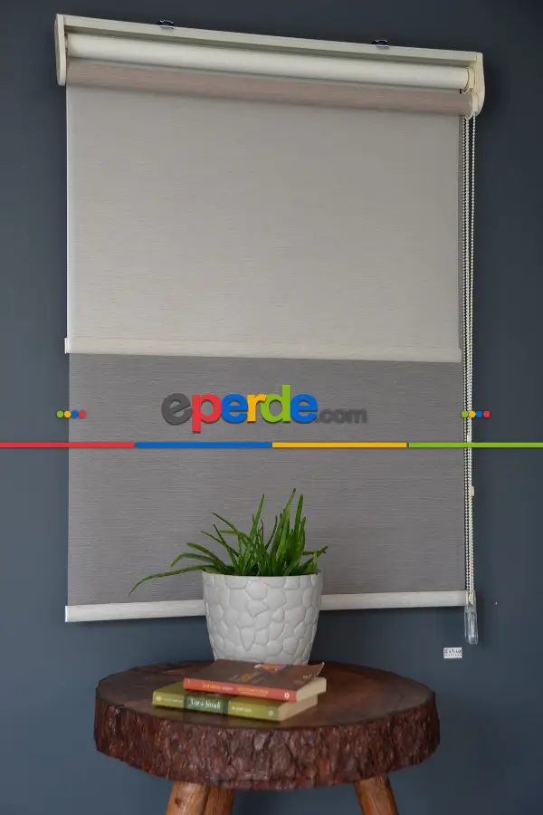 Halim Perdesan Vt-05 Karamel Renk Etekli Veya Eteksiz Çift Mekanizmalı Tül Stor Perde