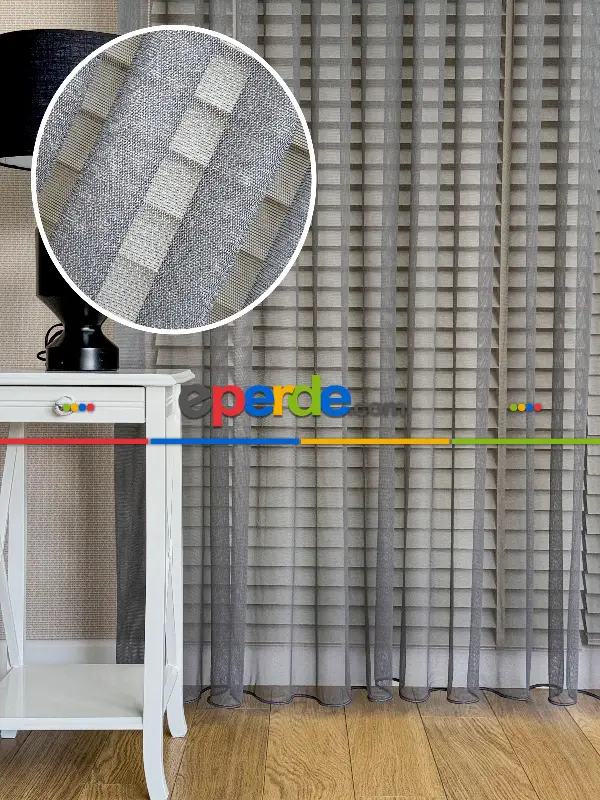 Bebek Odası Tül Perde - Koyu Gri Grek Zemin Düz Tül Perde - Kurşunlu