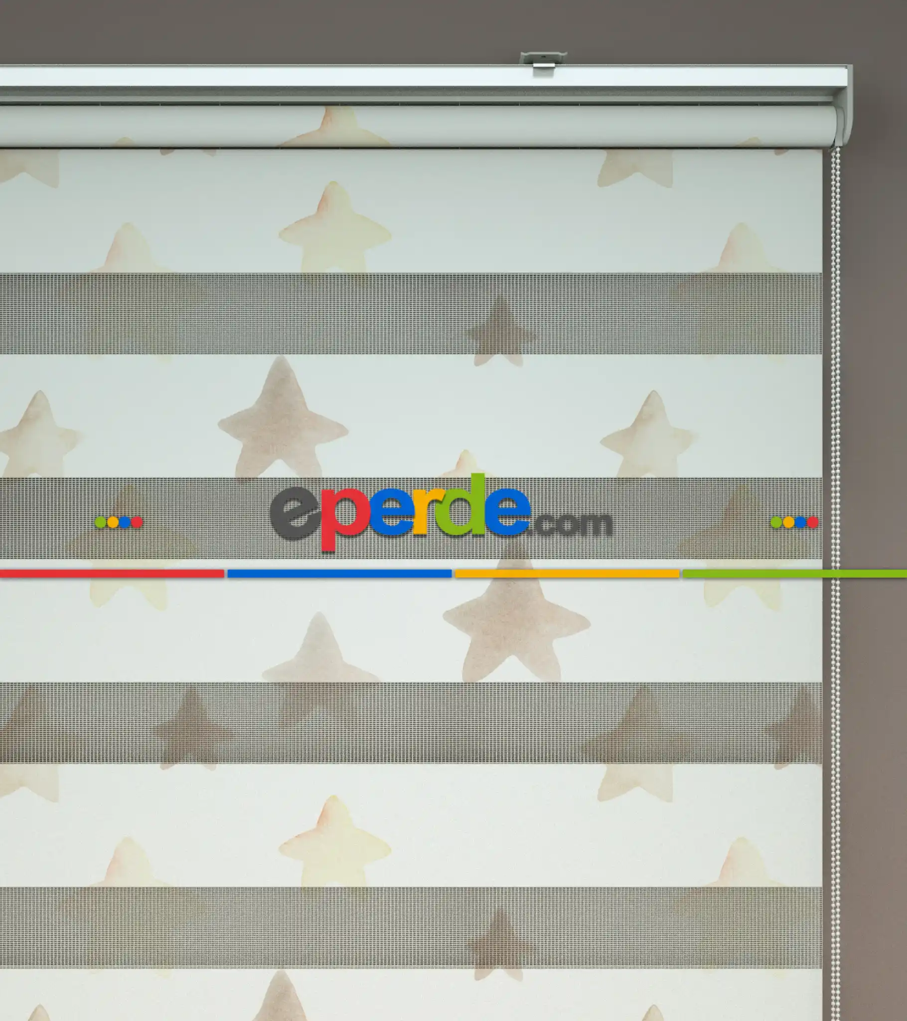 Yıldız Desenli Baskılı Zebra Perde- Çok Renkli