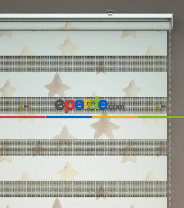 Yıldız Desenli Baskılı Zebra Perde- Çok Renkli