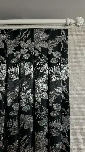 Siyah Gümüş Vizon Çiçek Desen Premium Jakar Dokuma Fon Perde - Premium Kalite Serisi Ağır Gramajlı
