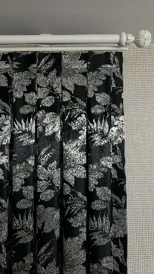 Siyah Gümüş Vizon Çiçek Desen Premium Jakar Dokuma Fon Perde - Premium Kalite Serisi Ağır Gramajlı