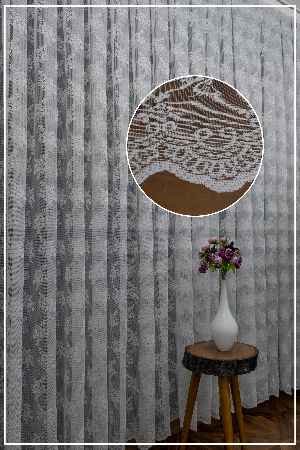 Fransız Dantel Tül - Çiçek Motifli - Ütü İstemez- Ekru