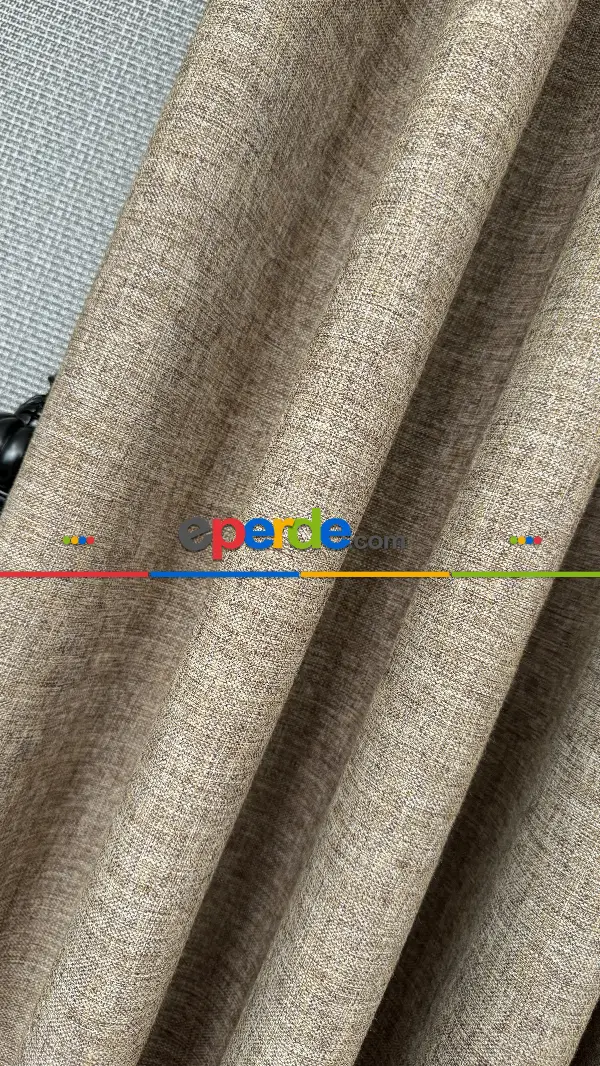 Taba Düz Naturel Keten S Pile Fon Perde, Premium Kalite Serisi Ağır Gramajlı